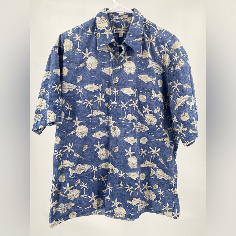 Pierre Cardin Hawaiian‎ button down short sleeve, cotton, size Large